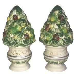 Vintage Fitz and Floyd Salt Pepper Shakers Winter Garden Topiary Holiday Decor